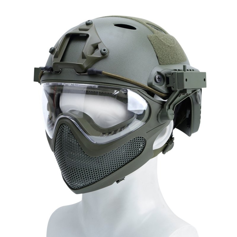 Kask i maska Airsoft B-Type Piloteer Set Guerilla Tactical L Oliwka L