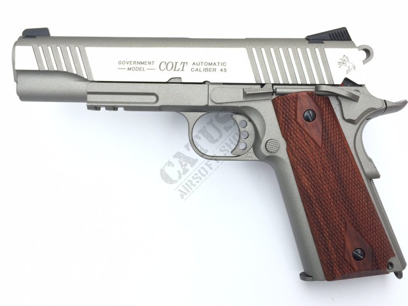 CyberGun pistolet airsoft GBB Colt 1911 Rail Co2 Srebro 