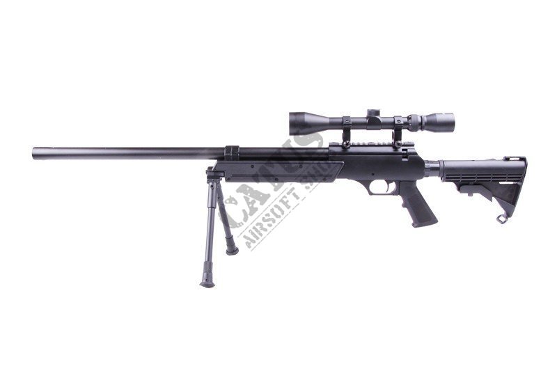 Pistolet airsoftowy WELL MB06D z lunetą i dwójnogiem Czarny 