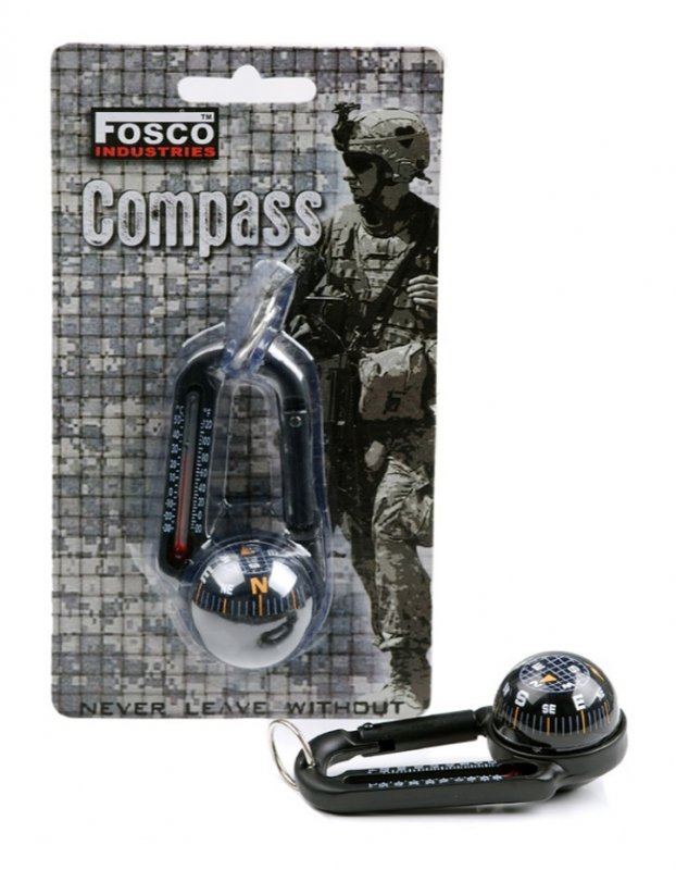 Metalowy karabińczyk z kompasem i termometrem Fosco Czarny 